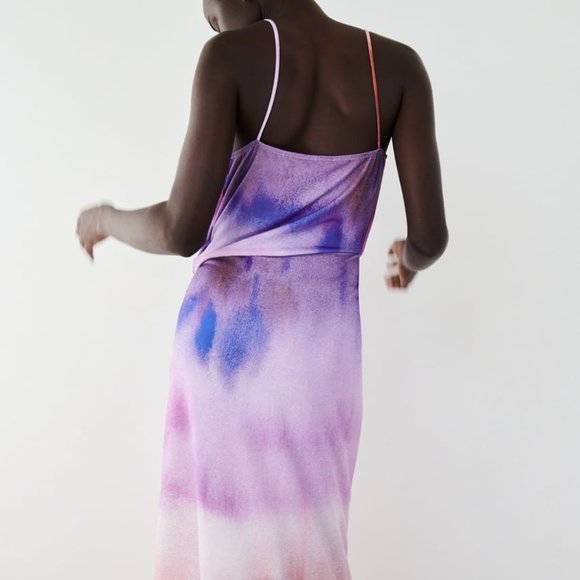 NWT ZARA PURPLE PRINTED DRESS WITH DRAPING - Picture 8 of 9